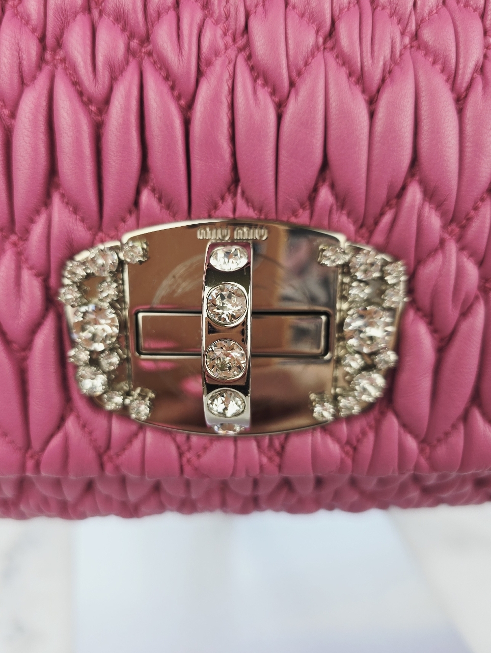 Miu Miu Crystal‎ Matelasse Pink Nappa Leather Jeweled Shoulder Bag - Picture 5 of 16